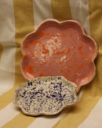 Talerz nakrapiany kobaltowy, różowy, ceramiczny ręcznie robiony, Lvvia ceramics