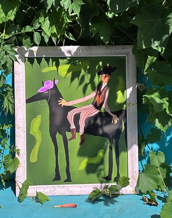 The Emerald Ride - Handmade wooden frame with original illustration print, Carmela