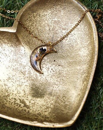 Naszyjnik księżyc z lawendą i płatkami złota średni, Lovely Jewellery