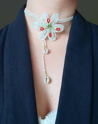 Biała Lilia - naszyjnik choker, Hibiscus