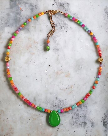 Choker : summer collection : kolorowa muszla i jadeit, kaktusia