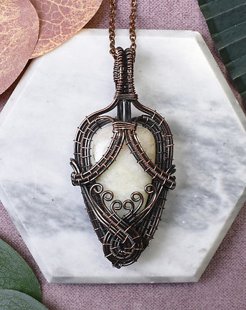 Miedziany wisiorek wire wrapping z serafinitem Aqua #474, Metal Earth Jewelry