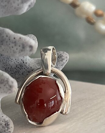 Zawieszka Srebrna z  Karneolem - Wisiorek Kamień Naturalny VINTAGE, Ade Art