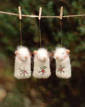 Świąteczne Myszki- komplet 3 sztuk (białe), BoboLobo Handicraft