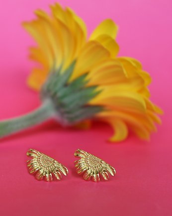 Półkola - kolczyki pozłacane o pięknej fakturze kwiatu, Koenner Jewellery