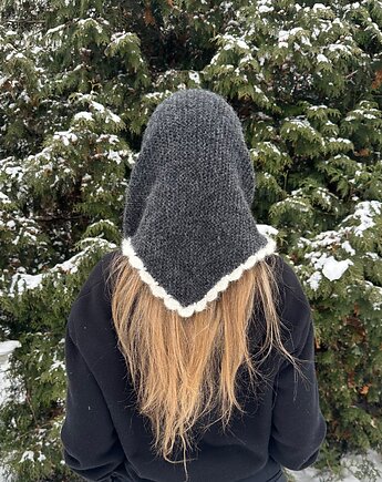 Mira szal chusta z baby alpaki z ozdobną ramką alpaka & merino  handmade, GANGSTA KNIT