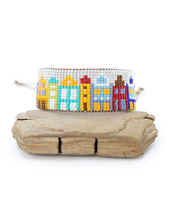 Bransoletka tkana z koralików - kamieniczki w mroźny dzień, Tauriel Design