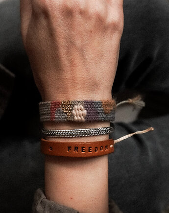 Bransoletka ręcznie wykonana na krośnie - Szarówka, Słońcem Tkane