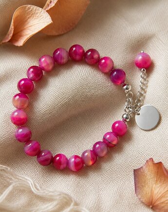 Bransoletka Fuchsia, agat naturalny w fuksji, Velucci