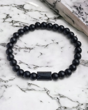 Damska bransoletka : turmalin, onyks : ochrona, siła, kaktusia