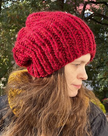 Czapka zimowa beanie czerwony mix, Made by Jaga