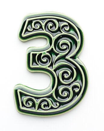 Numer mieszkania, cyfra 3 zieleń butelkowa, wysokość 8 cm, pracowniazona
