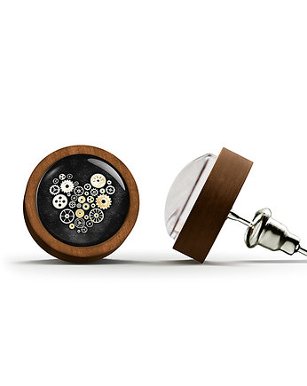 Kolczyki drewniane - Steampunk 2 - sztyfty, yenoo