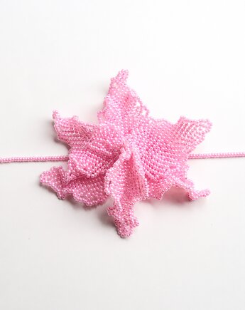 Liliowo-różowa orchidea - naszyjnik choker z koralików, Hibiscus