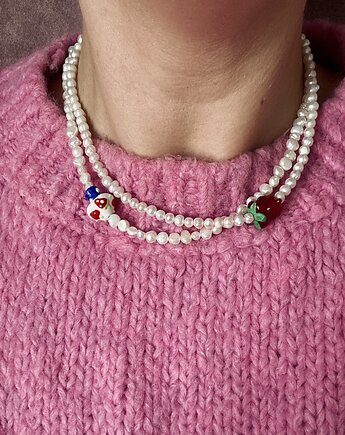 Naszyjnik z pereł nieregularnych z grzybkiem typu choker, BeeŻuuu Maja Pluta