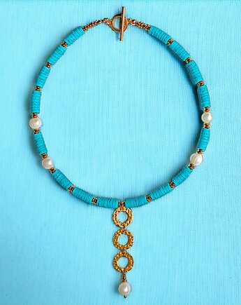 LIMITOWANY naszyjnik : kolekcja summer ocean : PERŁY & LAWA turkusowa II, kaktusia