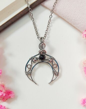 Naszyjnik Lunula Onyks stal chirurgiczna wisiorek handmade, byNostawen