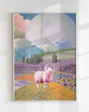 Plakat SPACE SHEEP (KOLAŻ), Agnieszka Osiecka RYSUJĘ BO SIĘ NUDZĘ