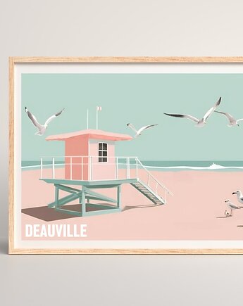 DEAUVILLE PLAKAT pastelowy ilustracja  plaża morski, black dot studio