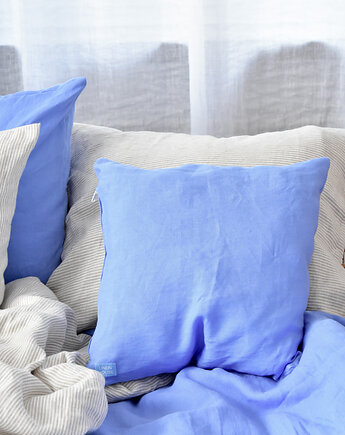 Lniana poszewka na poduszkę - Niebieski, jasne paski, Linen House