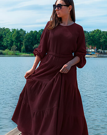 Eko długa bieżowa muślinowa sukienka Sandra, Lariko Studio