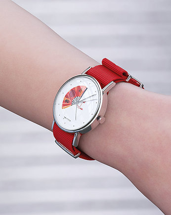 Zegarek - Japoński wachlarz - czerwony, nato, OSOBY - Prezent dla niego