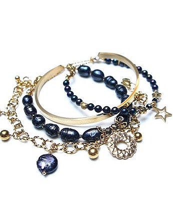 Zestaw bransoletek Perły granatowe - Szlachetna kolekcja, KiKa pracownia