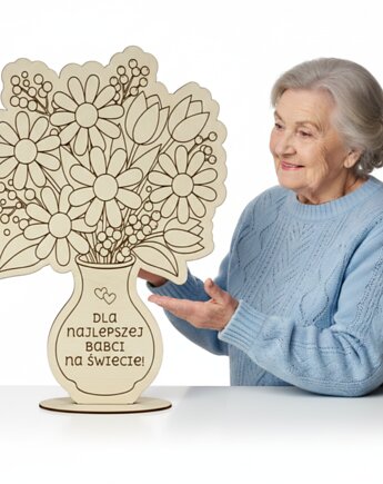 Bukiet Kwiatów ze Sklejki dla Babci Figurka na Podstawce do Kolorowania DIY, smxdsgn