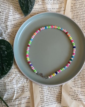 Kolorowy naszyjnik szklane perły i koraliki z gliny polimerowej, Panji Handmade