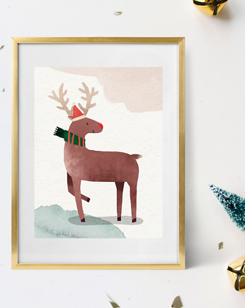 PLAKAT zimowy Plakat świąteczny renifer, black dot studio