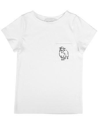 Biały T-shirt dziecięcy Premium z haftem Owieczka, Cotton & Sweets