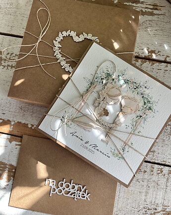 Wyjątkowa kartka ślubna, na ślub w pudełku ręcznie robiona, sorte