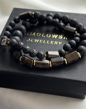 Zestaw męskich bransoletek Bronzyt i Lawa, Chmolowska Jewellery