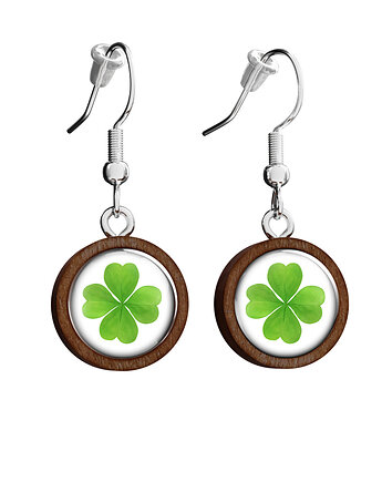 Kolczyki drewniane - Koniczynka - wiszące, yenoo