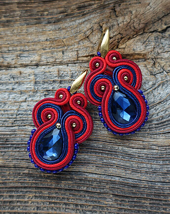 Granat, bordo i złoto- kolczyki sutasz, Mró Soutache