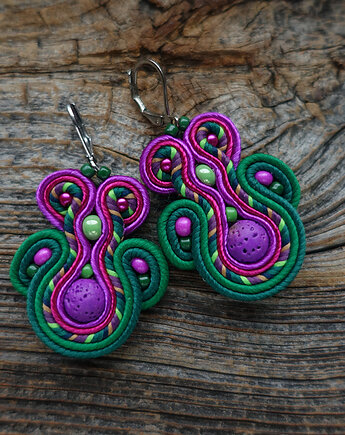 Zieleń, fuksja i cyklamen- kolczyki sutasz, Mró Soutache