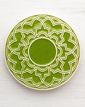 Ceramiczna podstawka geometryczna jasnozielona., pracowniazona