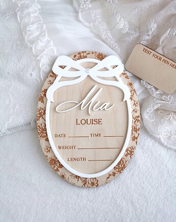 Tabliczka metryczka dla noworodka, metryczka dla dziewczynki, ONAiON