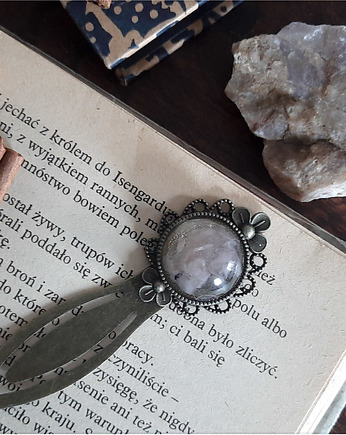 Zakładka z różowym kwarcem, miedź, Figa handmade accessories
