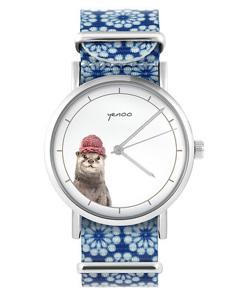 Zegarek - Wydra - niebieski, kwiaty, yenoo