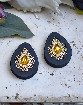 Tunele do uszu 34-60mm / łezki z wiktoriańską ozdobą i kryształkiem, Spirit Of Copper