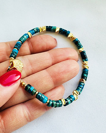 BLUE SPRING - Bransoletka  z kamieni, jaspis cesarski, złoty liść, Anemon Atelier