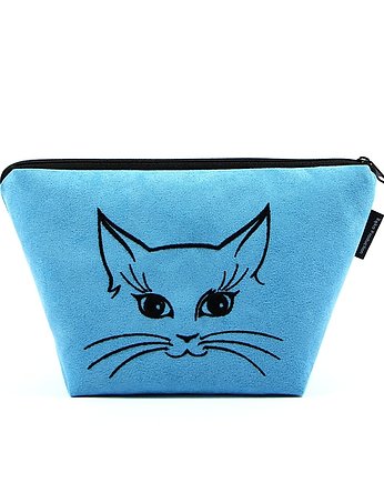 Niebieska kosmetyczka na kosmetyki podróżna Czarny kocur kotek kot dla kociary, RękaProduction