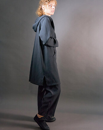 Długi żakiet  do biura czarny melanż, soie star