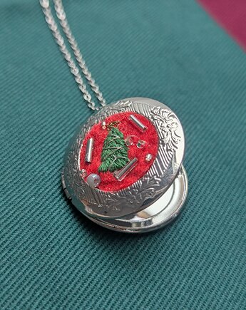 Otwierany naszyjnik świąteczna choinka, Papaya