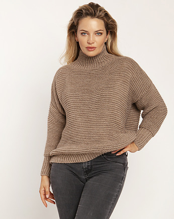 Obszerny sweter z golfem - SWE246 mocca, MKMswetry