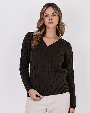 Sweter w warkoczowy wzór - SWE316 zielony MKM, MKMswetry