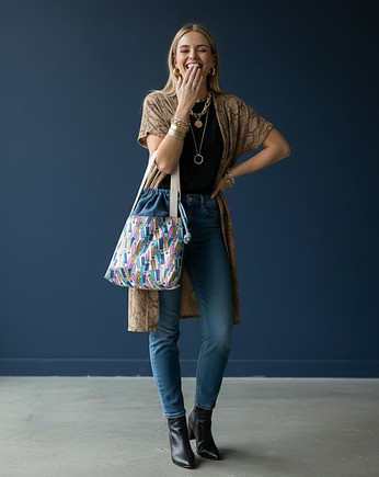 Torba granatowa handmade unikatowa torba dla mamy z mocowaniami do wózka, raspberi