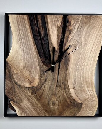 Zegar ścienny z orzecha w stalowej ramie, BooGoo