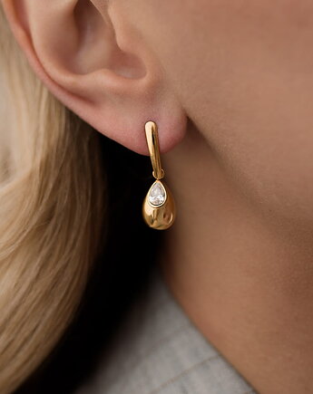 Złote kolczyki krople z cyrkonią na sztyfcie ze stali chirurgicznej, Paraiso